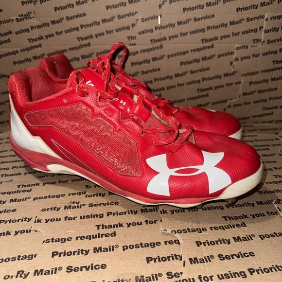 Under Armour Deception Low DT Metal Baseball Cleats Red and White Size 11.5 - Picture 1 of 13